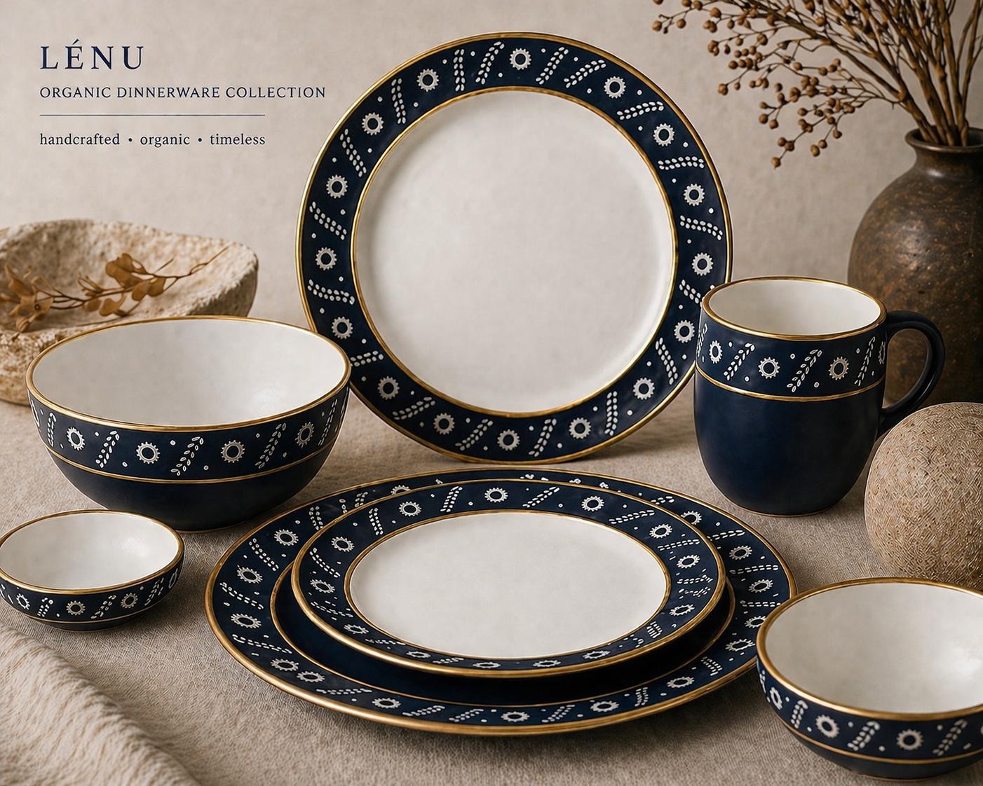 Navy & Gilt Dinner Plates, Set of 4